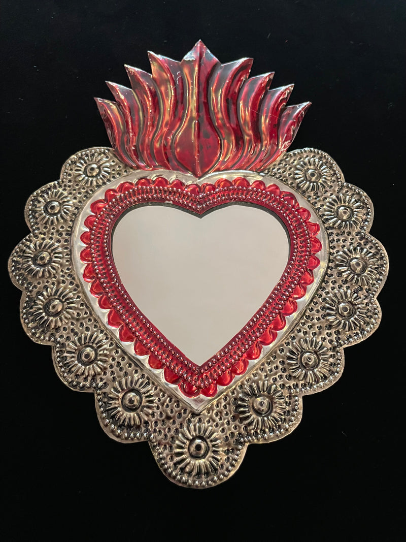 Mexican tin heart mirror