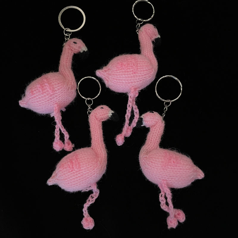 Knitted flamingo keyrings