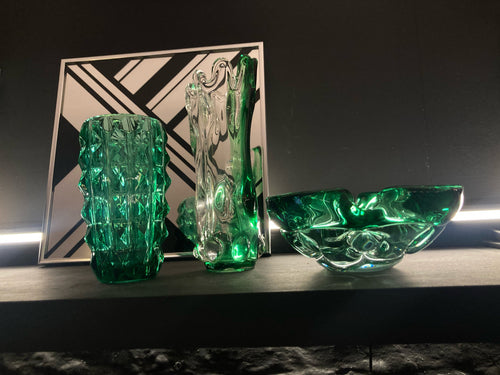 Green & Clear Glass Vase