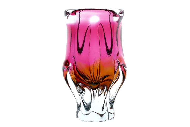 Cranberry and Orange Murano Glass Vase