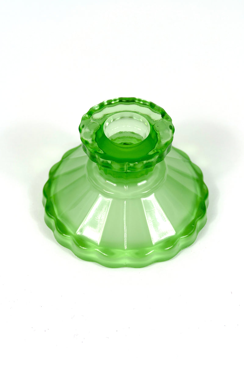 Green Glass Candle Holders - Pair