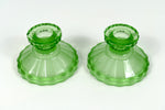 Green Glass Candle Holders - Pair