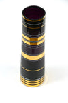 Mid Century purple glass vase with gold bands