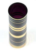 Mid Century purple glass vase with gold bands