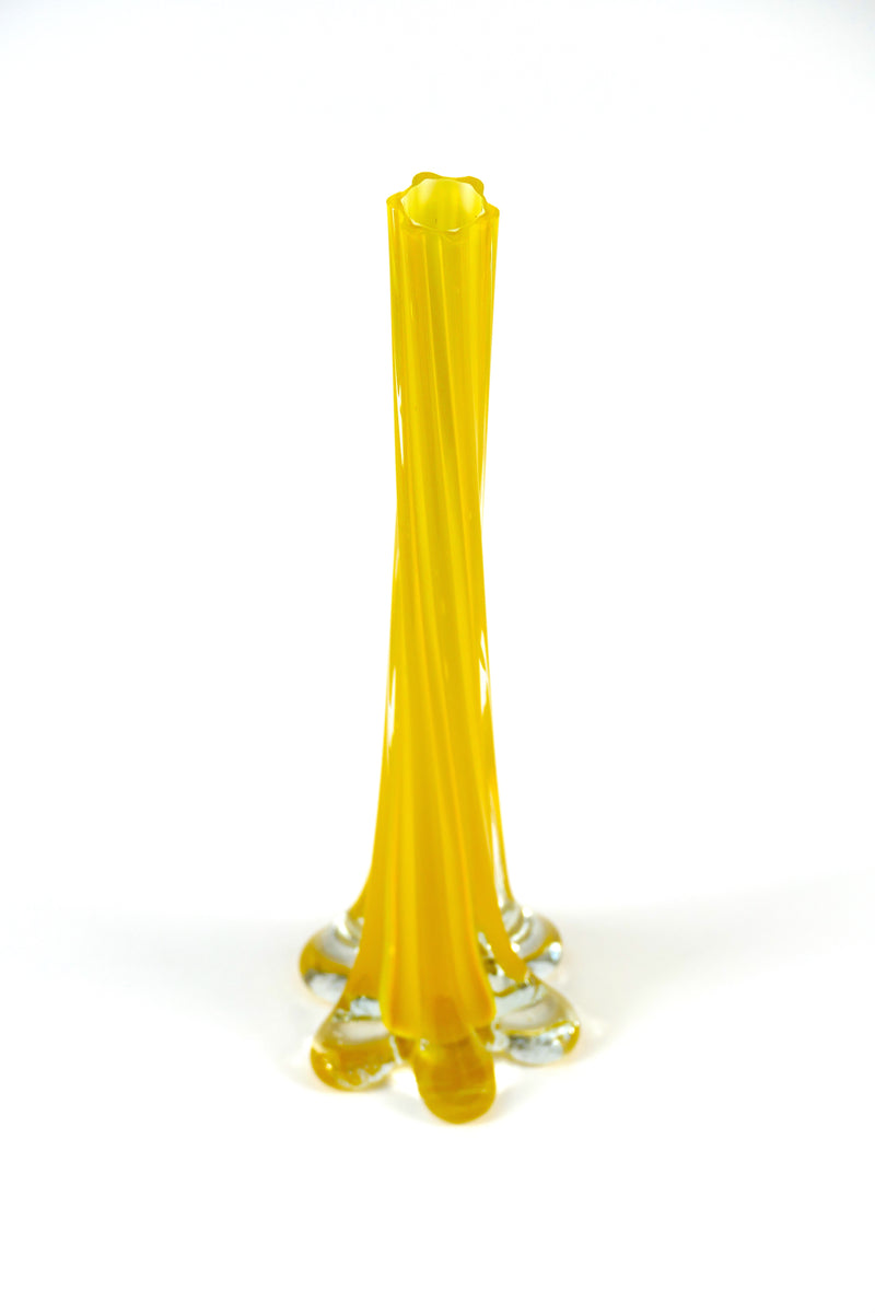 Tall Yellow Glass Swirl Vase