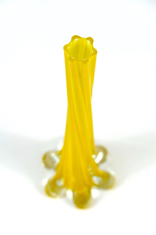 Tall Yellow Glass Swirl Vase