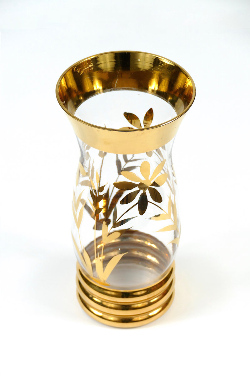 1950's Clear vase with gold gilt flowers