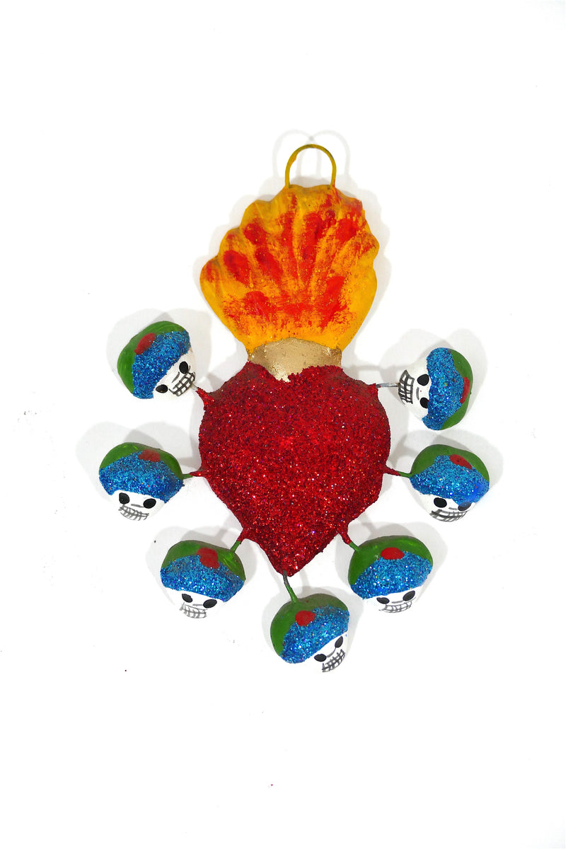 Mexican Burning Heart Skull Hanger