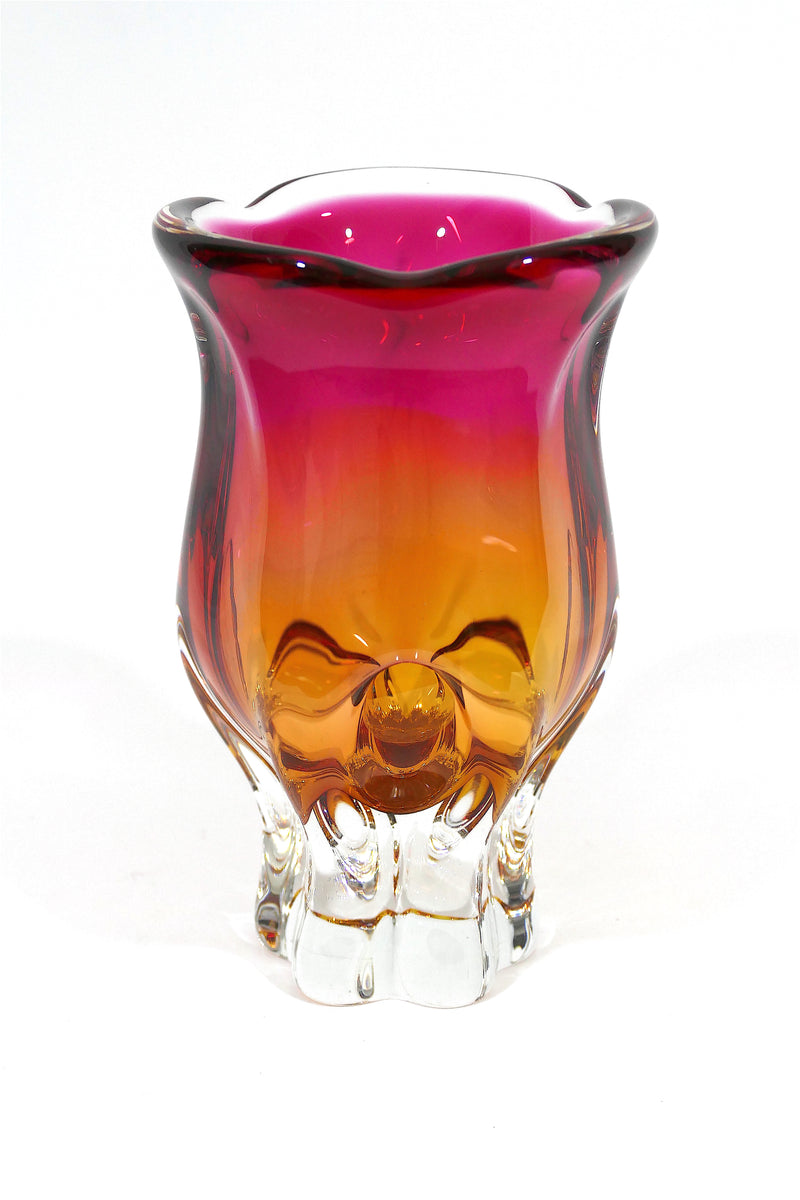 1970's Murano Glass Vase - Pink & Orange