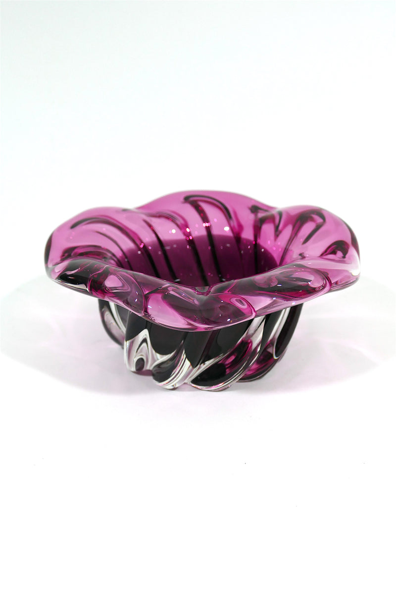 1970's Murano Glass Swirl Bowl - Pink & Clear