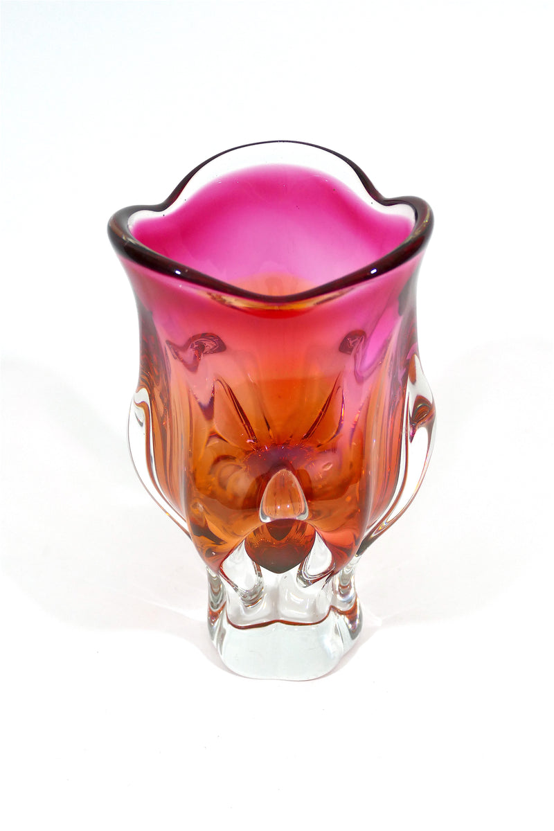Vintage Czech Sommerso Glass Vase - Cranberry & Orange