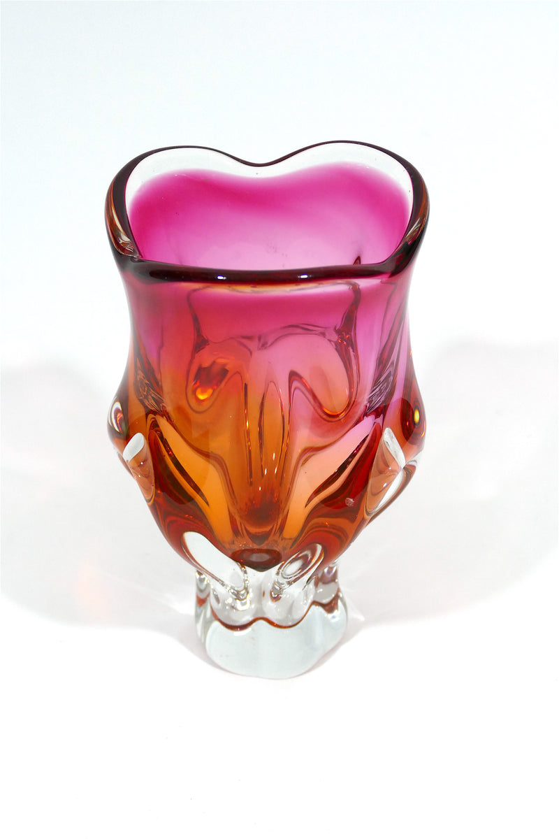 Vintage Czech Sommerso Glass Vase - Cranberry & Orange