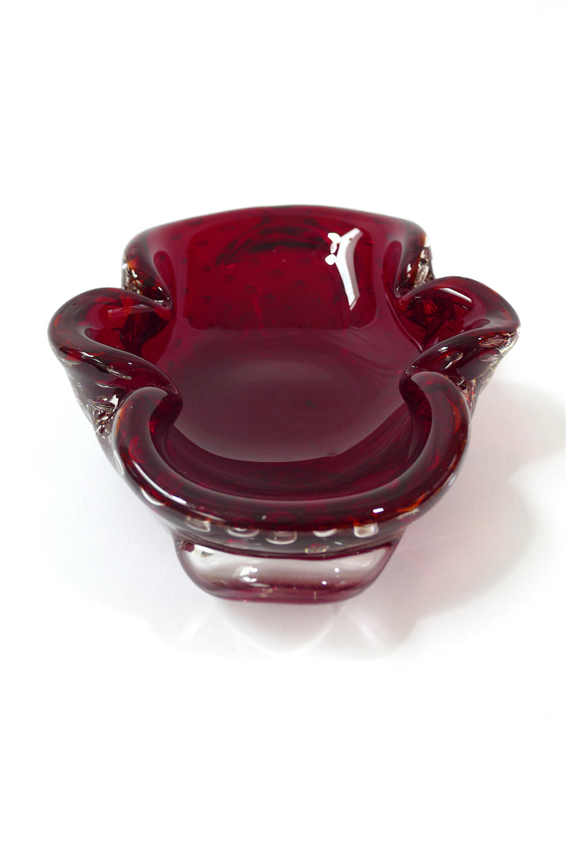 Dark Red Vintage Glass Ashtray