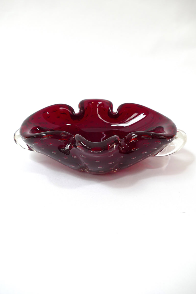 Dark Red Vintage Glass Ashtray