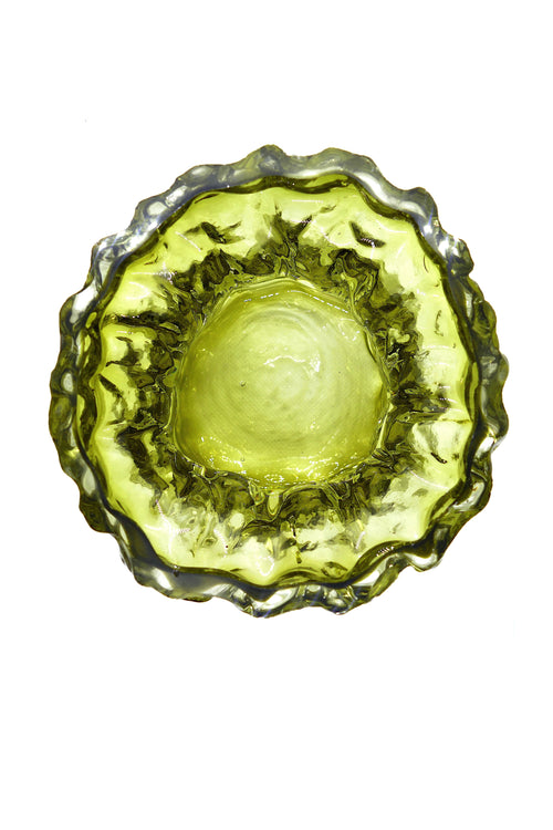 Olive green bark glass bowl
