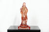 Pink glass Jesus candlestick holder